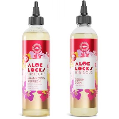 Shandrani Aloe Locks ALOÉ LOCKS Shampooing rafraîchissant à l'hibiscus 250 ml + sérum de soin à l'hibiscus 250 ml Coiffures protectrices Hydratant longue durée Réparation de la croissance des cheveux Ricin Shandrani Aloe Locks ALOÉ LOCKS Shampooing rafraîchissant à l'hibiscus 250 ml + sérum de soin à l'hibiscus 250 ml Coiffures protectrices Hydratant longue durée Réparation de la croissance des cheveux Ricin