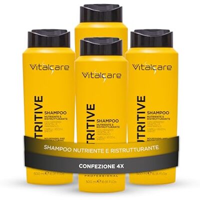 Vitalcare Nutritive Shampooing Nourrissant et Restructurant, Shampooing pour Cheveux Secs et Éteints, avec Céramides végétales et Panthénol, 4 x 500 ml Vitalcare Nutritive Shampooing Nourrissant et Restructurant, Shampooing pour Cheveux Secs et Éteints, avec Céramides végétales et Panthénol, 4 x 500 ml
