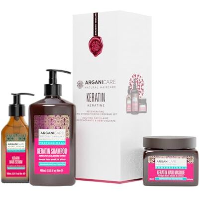 Arganicare Shampoing + Masque + Sérum Kératine Régénère Intensément les Cheveux Prévient & Traite les Pointes Fourchues Cheveux Doux & Brillants Fabriqué en France 400ML + 500ML + 100ML Arganicare Shampoing + Masque + Sérum Kératine Régénère Intensément les Cheveux Prévient & Traite les Pointes Fourchues Cheveux Doux & Brillants Fabriqué en France 400ML + 500ML + 100ML