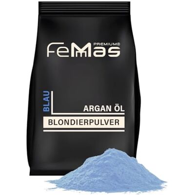 Femmas Poudre de coloration bleue 500 g Poudre décolorante à l'huile d'argan nourrissante Blond uniforme Ultra forte et sans poussière Blanchissement des cheveux jusqu'à 7 nuances Femmas Poudre de coloration bleue 500 g Poudre décolorante à l'huile d'argan nourrissante Blond uniforme Ultra forte et sans poussière Blanchissement des cheveux jusqu'à 7 nuances