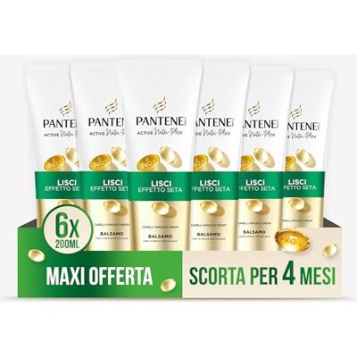 Pantene Pro-V Lisse effet soie revitalisant pour cheveux crêpes et mats, baume quotidien, avec pro-vitamine B5 et mélange de nutriments, sans huile minérale et colorants, maxi format 6 x 250 ml Pantene Pro-V Lisse effet soie revitalisant pour cheveux crêpes et mats, baume quotidien, avec pro-vitamine B5 et mélange de nutriments, sans huile minérale et colorants, maxi format 6 x 250 ml