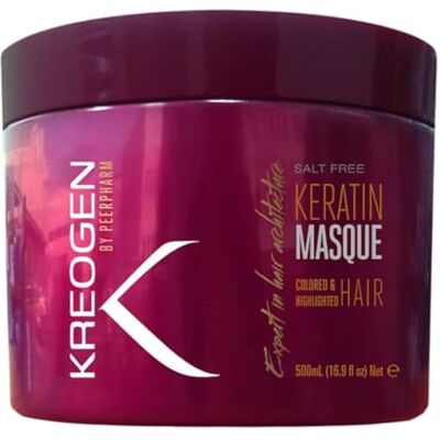 KREOGEN Masque à la kératine pour cheveux colorés 500 ml avec protéines de soie et huile d'argan, protection des couleurs, réparation en profondeur KREOGEN Masque à la kératine pour cheveux colorés 500 ml avec protéines de soie et huile d'argan, protection des couleurs, réparation en profondeur