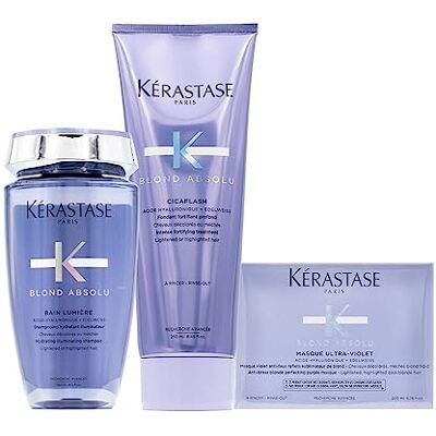 KÉRASTASE Blond Absolu Bain Lumiere 250 ml, après-shampoing Cicaflash 250 ml et masque ultra-viole KÉRASTASE Blond Absolu Bain Lumiere 250 ml, après-shampoing Cicaflash 250 ml et masque ultra-viole