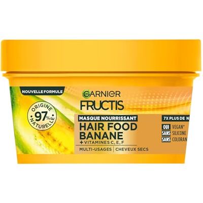 Garnier Fructis Masque Nourrissant Nourrissant Banane Vitamines 320 ml Texture généreuse ultra nourrissante, 7 fois plus de nutrition, enrichie en vitamines C E F, nourrit les cheveux en Garnier Fructis Masque Nourrissant Nourrissant Banane Vitamines 320 ml Texture généreuse ultra nourrissante, 7 fois plus de nutrition, enrichie en vitamines C E F, nourrit les cheveux en