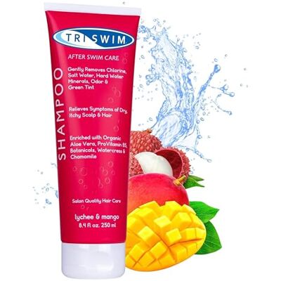 TRISWIM Shampoing Anti-Chlore Hydratant Pour Nageurs, Homme et Femme, Après Avoir Nagé Dans la Piscine et la Mer, Litchi & Mangue (250ml) TRISWIM Shampoing Anti-Chlore Hydratant Pour Nageurs, Homme et Femme, Après Avoir Nagé Dans la Piscine et la Mer, Litchi & Mangue (250ml)