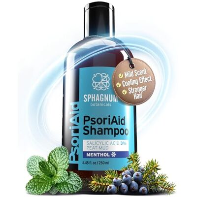 Sphagnum Botanicals Shampoing Naturel pour Psoriasis – Traitement Apaisant pour Cuir Chevelu Sec et Irrité avec Menthol Refroidissant, Acide Salicylique 3% et Tourbe. Anti-Pelliculaire. 250 ml Sphagnum Botanicals Shampoing Naturel pour Psoriasis – Traitement Apaisant pour Cuir Chevelu Sec et Irrité avec Menthol Refroidissant, Acide Salicylique 3% et Tourbe. Anti-Pelliculaire. 250 ml