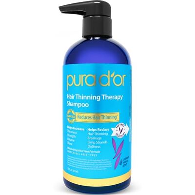 Pura D'Or Hair Thinning Therapy Shampooing à la biotine Parfum vanille lavande (473 ml) avec huile d'argan, bloqueurs de DHT à base de plantes, zéro sulfates, ingrédients naturels pour homme et femme, tous les types de cheveux (l'emballage peut varier) Pura D'Or Hair Thinning Therapy Shampooing à la biotine Parfum vanille lavande (473 ml) avec huile d'argan, bloqueurs de DHT à base de plantes, zéro sulfates, ingrédients naturels pour homme et femme, tous les types de cheveux (l'emballage peut varier)
