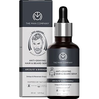 The Man Company Anti-Graying Hair & Beard Serum for Men Hair Shine & Nourishment, Delay & Reverses Grays, Strengthen Hair & Bread Roots, Toxin Free, for All Hair Type, 30Ml The Man Company Anti-Graying Hair & Beard Serum for Men Hair Shine & Nourishment, Delay & Reverses Grays, Strengthen Hair & Bread Roots, Toxin Free, for All Hair Type, 30Ml