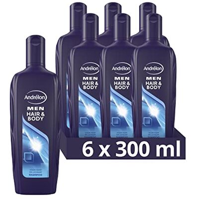 Andrelon Men Hair & Body Shampooing, pour cheveux et corps 6 x 300 ml Pack économique Andrelon Men Hair & Body Shampooing, pour cheveux et corps 6 x 300 ml Pack économique