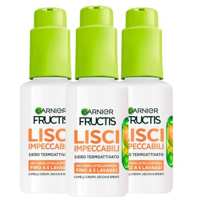 Garnier Fructis Sérum Thermoprotecteur et Thermoactivé Lisse Impeccable Anti-frisottis pour cheveux secs et éteints Résiste à l'humidité protège jusqu'à 230 °C 3 flacons de 50 ml Garnier Fructis Sérum Thermoprotecteur et Thermoactivé Lisse Impeccable Anti-frisottis pour cheveux secs et éteints Résiste à l'humidité protège jusqu'à 230 °C 3 flacons de 50 ml