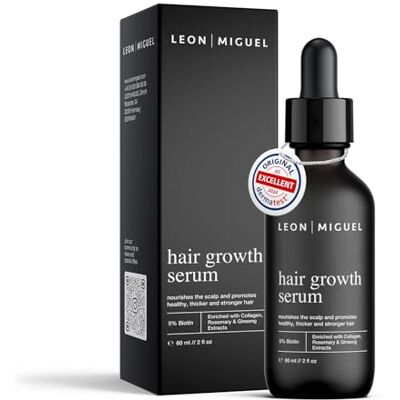 LEON MIGUEL Sérum de croissance des cheveux avec biotine 5 % et ginseng – Alternative au minoxidil pour une croissance plus rapide des cheveux, arrête la perte de cheveux, cheveux plus forts et plus LEON MIGUEL Sérum de croissance des cheveux avec biotine 5 % et ginseng – Alternative au minoxidil pour une croissance plus rapide des cheveux, arrête la perte de cheveux, cheveux plus forts et plus