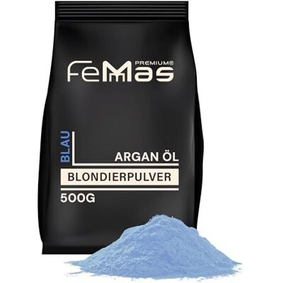 Femmas Poudre de blanchiment bleue 500 g I Poudre de blanchiment avec technologie Plex et huile d'argan I éclaircissante uniforme I Ultra forte et sans poudre I Hair Bleach pour éclaircir jusqu'à 9 Femmas Poudre de blanchiment bleue 500 g I Poudre de blanchiment avec technologie Plex et huile d'argan I éclaircissante uniforme I Ultra forte et sans poudre I Hair Bleach pour éclaircir jusqu'à 9