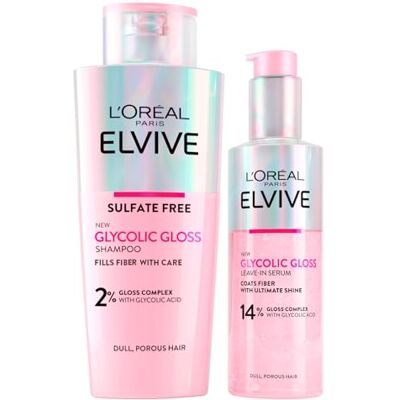 L'Oreal Paris L'Oréal Paris Elvive Glycolique Gloss Shampooing Acide Glycolique 200ml + Sérum sans rinçage pour Cheveux Poreux et Duls Brillance Intense et Longue Durée 150ml 2 Flacons L'Oreal Paris L'Oréal Paris Elvive Glycolique Gloss Shampooing Acide Glycolique 200ml + Sérum sans rinçage pour Cheveux Poreux et Duls Brillance Intense et Longue Durée 150ml 2 Flacons