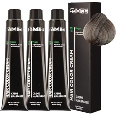 Femmas Lot de 3 colorations permanentes pour cheveux 100 ml Enrichies à l’huile d'argan, à la kératine et aux céramides Blond clair cendré et intense 8.11 Femmas Lot de 3 colorations permanentes pour cheveux 100 ml Enrichies à l’huile d'argan, à la kératine et aux céramides Blond clair cendré et intense 8.11