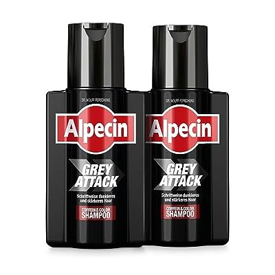 Alpecin Grey Attack Lot de 2 shampoings colorant à la caféine, 200 ml chacun, pour homme, cheveux de plus en plus foncés et forts, résultat contrôlé et naturel, contre chute de cheveux et cheveux gris Alpecin Grey Attack Lot de 2 shampoings colorant à la caféine, 200 ml chacun, pour homme, cheveux de plus en plus foncés et forts, résultat contrôlé et naturel, contre chute de cheveux et cheveux gris