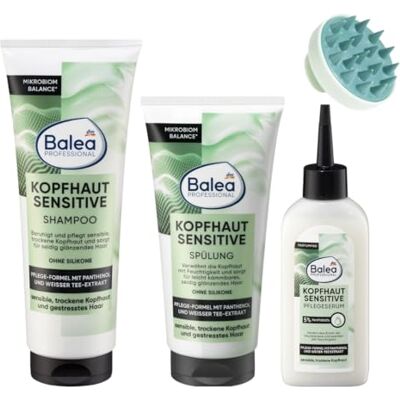 Balea Professional Paquet pour cuir chevelu (3 pièces) Shampooing Sensitive (250 ml) + conditionneur pour cuir chevelu sensible (200 ml) + sérum de soins du cuir chevelu (150 ml) + brosse de massage Balea Professional Paquet pour cuir chevelu (3 pièces) Shampooing Sensitive (250 ml) + conditionneur pour cuir chevelu sensible (200 ml) + sérum de soins du cuir chevelu (150 ml) + brosse de massage
