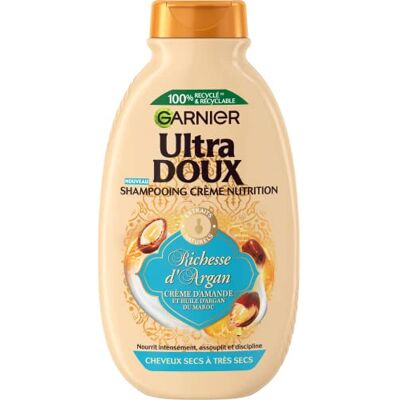Garnier Ultra Doux Shampooing Disciplinant richesse argan 250ml Huile d'argan du Maroc, Nutrition riche, Démêle immédiatement, Facilite coiffage, Resplendissent de beauté Garnier Ultra Doux Shampooing Disciplinant richesse argan 250ml Huile d'argan du Maroc, Nutrition riche, Démêle immédiatement, Facilite coiffage, Resplendissent de beauté