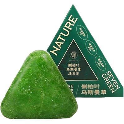 Sentechx Barre de shampooing triangulaire naturelle, feuille de cyprès naturelle Usman Herbe, shampooing solide, soin des cheveux à base de plantes, savon vert pour homme et femme Sentechx Barre de shampooing triangulaire naturelle, feuille de cyprès naturelle Usman Herbe, shampooing solide, soin des cheveux à base de plantes, savon vert pour homme et femme