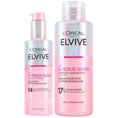 L'Oreal Paris L'Oréal Paris Elvive Glycolic Gloss Soins capillaires à l’acide glycolique avec sérum sans rinçage 150 ml pour cheveux poreux et ternes, brillance intense, soin lamination 5 min 200ml, 2 bouteilles L'Oreal Paris L'Oréal Paris Elvive Glycolic Gloss Soins capillaires à l’acide glycolique avec sérum sans rinçage 150 ml pour cheveux poreux et ternes, brillance intense, soin lamination 5 min 200ml, 2 bouteilles
