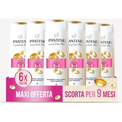 Pantene Pro-V Bouclés parfaits, shampooing, revitalisant et traitement 3 en 250 ml Bouclés et rebelles, enrichit les cheveux avec nutriments, sans huile minérale, Active Nutri-Plex, Maxi format 6 x Pantene Pro-V Bouclés parfaits, shampooing, revitalisant et traitement 3 en 250 ml Bouclés et rebelles, enrichit les cheveux avec nutriments, sans huile minérale, Active Nutri-Plex, Maxi format 6 x