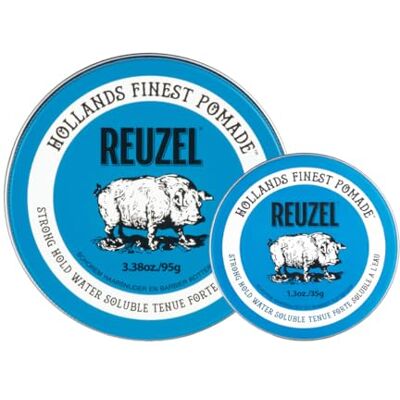 REUZEL Blue Pomade 2026 Road Trip Set 95g + 35g Travel Tin Water Based Strong Hold High Shine Pomade. Concentrated Barber-Grade Styling for Most Hair Types. Vegan. REUZEL Blue Pomade 2026 Road Trip Set 95g + 35g Travel Tin Water Based Strong Hold High Shine Pomade. Concentrated Barber-Grade Styling for Most Hair Types. Vegan.