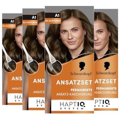Schwarzkopf Kit de racines A1 brun clair à moyen niveau 3 (4 x 44,5 ml), coloration permanente pour cacher la racine des cheveux en seulement 10 minutes, couleur de racines pour des transitions Schwarzkopf Kit de racines A1 brun clair à moyen niveau 3 (4 x 44,5 ml), coloration permanente pour cacher la racine des cheveux en seulement 10 minutes, couleur de racines pour des transitions