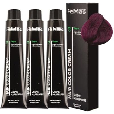 Femmas Lot de 3 colorations permanentes pour cheveux 100 ml Enrichies à l’huile d'argan, à la kératine et aux céramides Blond moyen violet intense 7.22 Femmas Lot de 3 colorations permanentes pour cheveux 100 ml Enrichies à l’huile d'argan, à la kératine et aux céramides Blond moyen violet intense 7.22