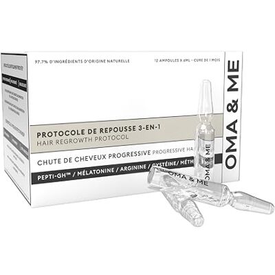 OMA & ME Protocole 3 en 1 Puissant et Rapide pour la Repousse des Cheveux Anti-Chute, Stimule la Pousse, Fortifie les Cheveux Sérum Fabriqué en France Cure de 30 jours 12 Fioles 6ml OMA & ME Protocole 3 en 1 Puissant et Rapide pour la Repousse des Cheveux Anti-Chute, Stimule la Pousse, Fortifie les Cheveux Sérum Fabriqué en France Cure de 30 jours 12 Fioles 6ml