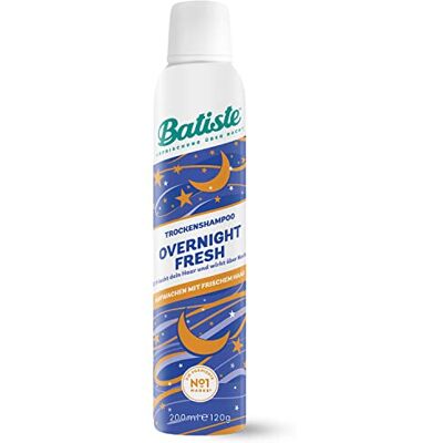 Batiste Shampoing sec Overnight Fresh 200 ml Shampoing sec pour rafraîchir et coiffer les cheveux Spray coiffant sans rinçage Nettoyage des cheveux pendant la nuit Batiste Shampoing sec Overnight Fresh 200 ml Shampoing sec pour rafraîchir et coiffer les cheveux Spray coiffant sans rinçage Nettoyage des cheveux pendant la nuit