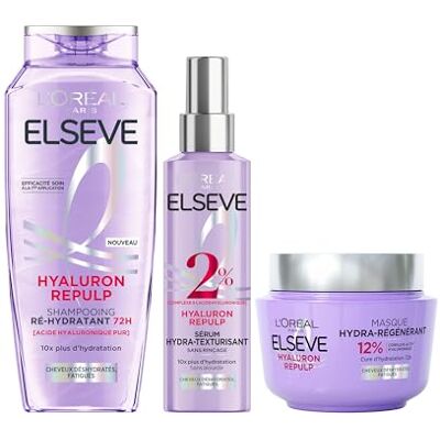 L'Oreal Paris L'Oréal Paris Routine Soin Hydratation Intense Cheveux Déshydratés Hydratation 72H À l'Acide Hyaluronique 3 Produits Shampooing, Sérum & Masque Elseve Hyaluron Repulp L'Oreal Paris L'Oréal Paris Routine Soin Hydratation Intense Cheveux Déshydratés Hydratation 72H À l'Acide Hyaluronique 3 Produits Shampooing, Sérum & Masque Elseve Hyaluron Repulp