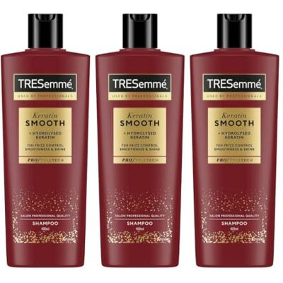 TRESemmé Shampoo Keratin Smooth for 72h frizz control*, smoothness & shine professional-quality hair care with hydrolysed keratin 400 ml 3 pc TRESemmé Shampoo Keratin Smooth for 72h frizz control*, smoothness & shine professional-quality hair care with hydrolysed keratin 400 ml 3 pc