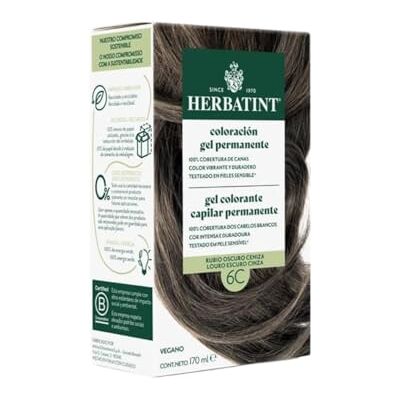 Herbatint Coloration permanente pour cheveux 6C Blond foncé cendré 170 ml sans ammoniaque, couverture optimale des cheveux blancs, testé dermatologiquement, avec 8 extraits naturels Herbatint Coloration permanente pour cheveux 6C Blond foncé cendré 170 ml sans ammoniaque, couverture optimale des cheveux blancs, testé dermatologiquement, avec 8 extraits naturels