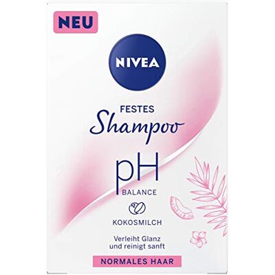 NIVEA Shampooing solide pH Balance pour cheveux normaux (75 g), shampooing solide nettoyant doux au lait de coco, shampooing pH optimisé avec formule végétalienne NIVEA Shampooing solide pH Balance pour cheveux normaux (75 g), shampooing solide nettoyant doux au lait de coco, shampooing pH optimisé avec formule végétalienne