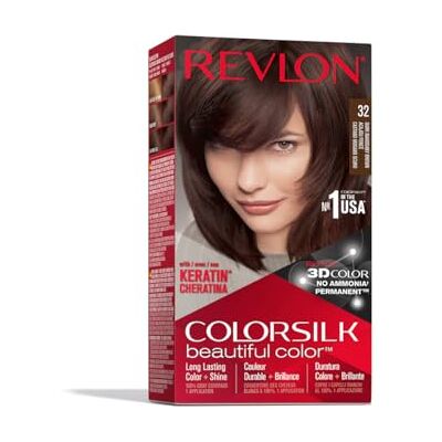 REVLON ColorSilk Coloration Permanente Cheveux Bricolage à la Maison, Sans Ammoniaque et Enrichi en Kératine, 32 Châtain Acajou Foncé REVLON ColorSilk Coloration Permanente Cheveux Bricolage à la Maison, Sans Ammoniaque et Enrichi en Kératine, 32 Châtain Acajou Foncé