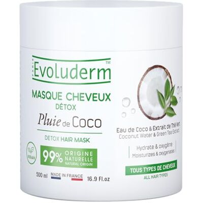 Evoluderm Masque Cheveux Détox Pluie de Coco 500 ml 99% d'Origine Naturelle Végan Fabrication Française Evoluderm Masque Cheveux Détox Pluie de Coco 500 ml 99% d'Origine Naturelle Végan Fabrication Française