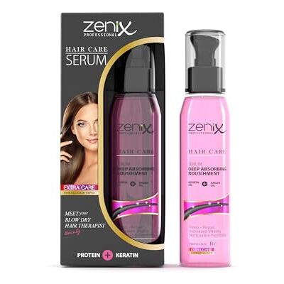 zenix Keratin Protein Sérum pour cheveux 130 ml pour traitement anti-frisottis des cheveux secs, cassants et abîmés I Soin capillaire à la kératine I Traitement à l'huile capillaire Brillance et zenix Keratin Protein Sérum pour cheveux 130 ml pour traitement anti-frisottis des cheveux secs, cassants et abîmés I Soin capillaire à la kératine I Traitement à l'huile capillaire Brillance et