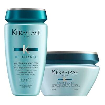 KÉRASTASE Kerastase Resistance Bain De Force Shampoo 8.5 and Masque Force Architecte 6.8 Duo, for Brittle, Ver KÉRASTASE Kerastase Resistance Bain De Force Shampoo 8.5 and Masque Force Architecte 6.8 Duo, for Brittle, Ver