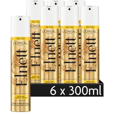 L'Oreal Paris L'Oréal Paris Elnett Lot de 6 sprays coiffants ultra fins à l'huile d'argan pour coiffer et fixer la coiffure Tenue très forte Sans silicone 6 x 300 ml L'Oreal Paris L'Oréal Paris Elnett Lot de 6 sprays coiffants ultra fins à l'huile d'argan pour coiffer et fixer la coiffure Tenue très forte Sans silicone 6 x 300 ml