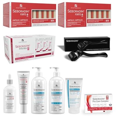 SEBORADIN Maria Red Set PRO Derma Roller Ampoules Forte Sérum Fitocell Sérum de Nuit Gommage Enzymatique Shampooing Baume Hydratant Crème Capillaire Complément Alimentaire SEBORADIN Maria Red Set PRO Derma Roller Ampoules Forte Sérum Fitocell Sérum de Nuit Gommage Enzymatique Shampooing Baume Hydratant Crème Capillaire Complément Alimentaire