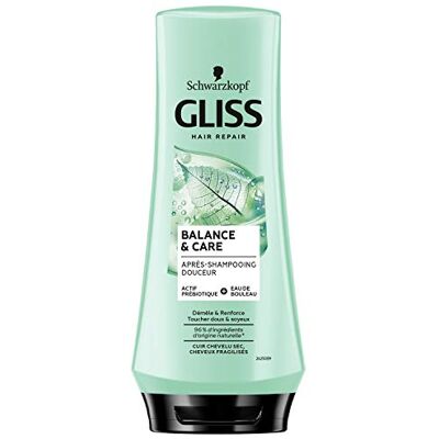 Schwarzkopf Gliss Après-Shampoing Balance&Care Cuir chevelu sec/cheveux fragilisés Touché Doux et Soyeux 96% d'ingrédients d'origine naturelle Flacon de 200ml Schwarzkopf Gliss Après-Shampoing Balance&Care Cuir chevelu sec/cheveux fragilisés Touché Doux et Soyeux 96% d'ingrédients d'origine naturelle Flacon de 200ml