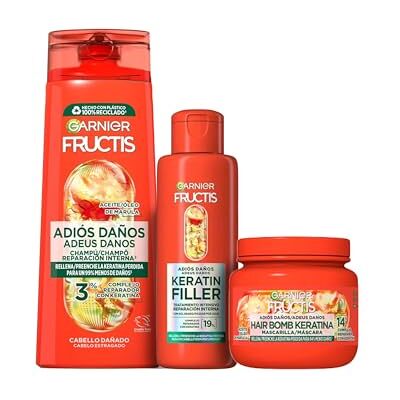 Garnier Fructis Routine Adieu Dommages avec traitement, shampooing et masque, routine pour cheveux abîmés, réparation profonde, à la kératine, 200 ml + 380 ml + 320 ml Garnier Fructis Routine Adieu Dommages avec traitement, shampooing et masque, routine pour cheveux abîmés, réparation profonde, à la kératine, 200 ml + 380 ml + 320 ml