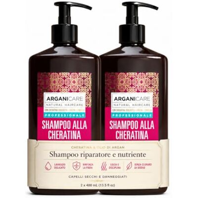 Arganicare Shampoing réparateur et nutritif à la kératine bio – Régénère les cheveux abîmés, aide à prévenir la casse – Gamme Kératine – Lot de 2 x 400 ml Arganicare Shampoing réparateur et nutritif à la kératine bio – Régénère les cheveux abîmés, aide à prévenir la casse – Gamme Kératine – Lot de 2 x 400 ml