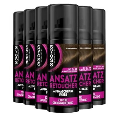 Syoss Spray réparateur racines châtain foncé (6 x 120 ml), spray de racines couvre les racines renouvelables plus claires et grises, teinture pour cheveux lavable jusqu'à 40 applications Syoss Spray réparateur racines châtain foncé (6 x 120 ml), spray de racines couvre les racines renouvelables plus claires et grises, teinture pour cheveux lavable jusqu'à 40 applications
