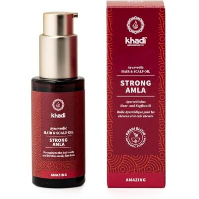 Khadi STRONG AMLA Huile capillaire Ayurvédique- Prévient la chute des cheveux et l'apparition des cheveux gris Renforce les racines 100% naturelle, végétale, vegan et sans silicone 50 ml Khadi STRONG AMLA Huile capillaire Ayurvédique- Prévient la chute des cheveux et l'apparition des cheveux gris Renforce les racines 100% naturelle, végétale, vegan et sans silicone 50 ml