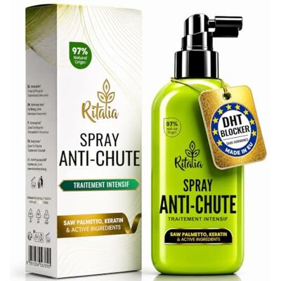 Ritalia Sérum Anti Chute Cheveux Femme, DHT Blocker au Saw Palmetto Spray Lotion pousse et repousse rapide, aussi pour homme, soin fortifiant à la caféine et kératine, sans rinçage ni effet gras Ritalia Sérum Anti Chute Cheveux Femme, DHT Blocker au Saw Palmetto Spray Lotion pousse et repousse rapide, aussi pour homme, soin fortifiant à la caféine et kératine, sans rinçage ni effet gras