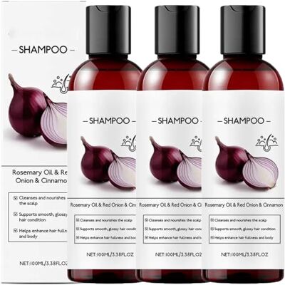 Sgjwyc Shampooing à l'oignon pour la croissance des cheveux, huile de romarin, oignons rouges et extrait de cannelle, shampooing anti-chute de cheveux, soin nourrissant, favorise des cheveux plus denses et Sgjwyc Shampooing à l'oignon pour la croissance des cheveux, huile de romarin, oignons rouges et extrait de cannelle, shampooing anti-chute de cheveux, soin nourrissant, favorise des cheveux plus denses et