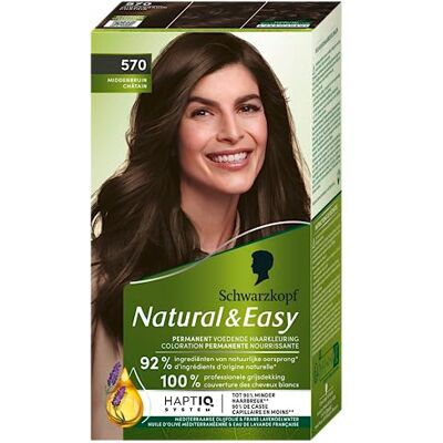 Schwarzkopf Natural & Easy Coloration Permanente Naturelle Cheveux Huile d'olive et Extrait de Lavande 92% d'ingrédients d'origine naturelle Châtain 570, 1 Unité (Lot de 1) Schwarzkopf Natural & Easy Coloration Permanente Naturelle Cheveux Huile d'olive et Extrait de Lavande 92% d'ingrédients d'origine naturelle Châtain 570, 1 Unité (Lot de 1)
