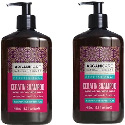 Arganicare Shampoing réparateur et nutritif à la kératine bio – Régénère les cheveux abîmés, aide à prévenir la casse – Gamme Kératine – Lot de 2 x 400 ml Arganicare Shampoing réparateur et nutritif à la kératine bio – Régénère les cheveux abîmés, aide à prévenir la casse – Gamme Kératine – Lot de 2 x 400 ml