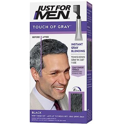 Just for men Touch of Gray, Salt & Pepper Look, Black T-55 (1 pièce) Une touche de gris noir mélange instantanément les gris pour un look subtil du sel et du poivre. Applicateur facile à peigner Just for men Touch of Gray, Salt & Pepper Look, Black T-55 (1 pièce) Une touche de gris noir mélange instantanément les gris pour un look subtil du sel et du poivre. Applicateur facile à peigner
