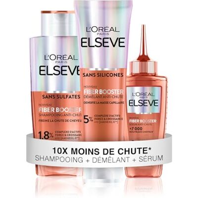 L'Oreal Paris L’OREAL PARIS – Elseve Fiber Booster – Protocole Anti-Chute Cheveux Stimule la Pousse* – Augmente la Densité Capillaire – Hommes & Femmes Shampooing Sans Sulfates + Démêlant Sans Silicones + Sérum L'Oreal Paris L’OREAL PARIS – Elseve Fiber Booster – Protocole Anti-Chute Cheveux Stimule la Pousse* – Augmente la Densité Capillaire – Hommes & Femmes Shampooing Sans Sulfates + Démêlant Sans Silicones + Sérum